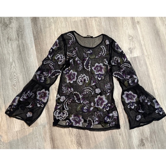I.N.C. Embroidered Sheer Bell Sleeve Top Petite Floral Blouse‎ - Picture 2 of 6